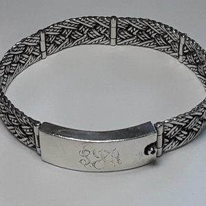 Estate Ladies or small Gents Basket Weave Panel Sterling Silver ID Bracelet17574